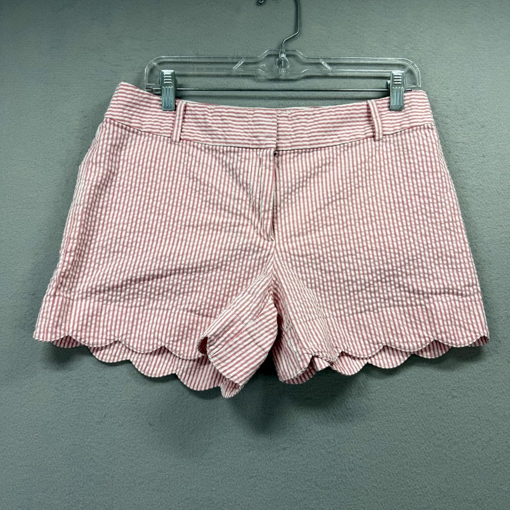 LOFT Outlet Seersucker Shorts Womens 6 / W33* Pink White 4" Preppy Scalloped Hem